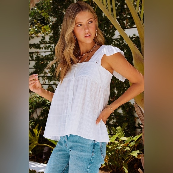 Chasing Clouds Babydoll Style White Blouses - Picture 3 of 4